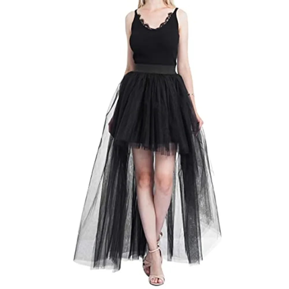 Pink Fluffy Tulle High Low Skirt Puffy Tiered Women's Tutu Skirts Party Night Maxi Dress Cosplay A-Line Petticoat
