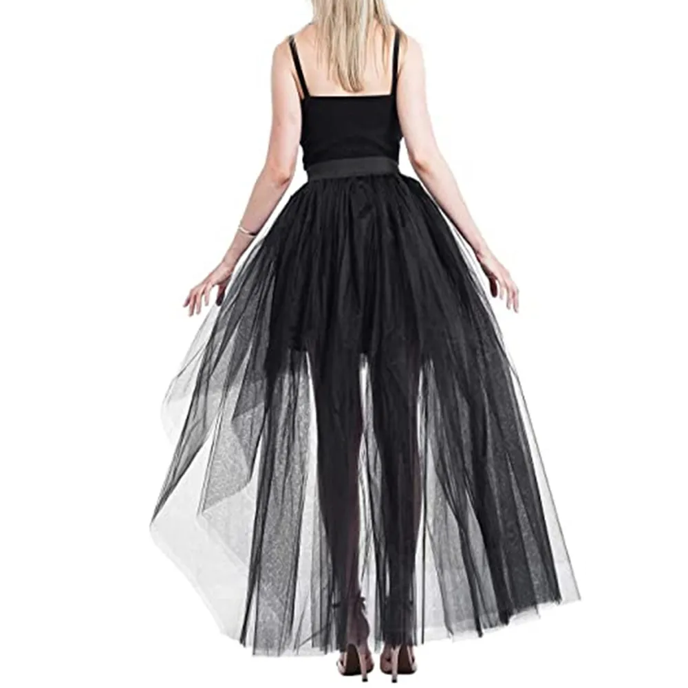 Pink Fluffy Tulle High Low Skirt Puffy Tiered Women's Tutu Skirts Party Night Maxi Dress Cosplay A-Line Petticoat