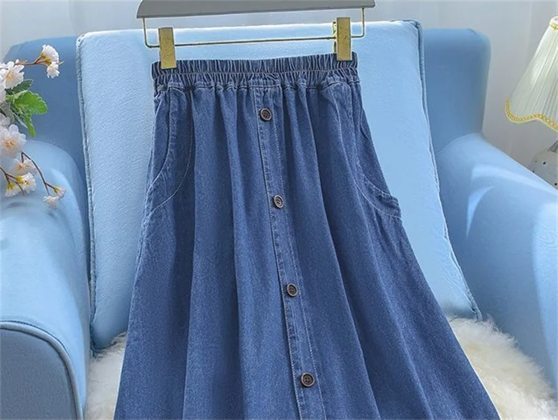 Women Large Size 5XL Cowboy Skirt Design Sense Niche Ladies Fashion Denim Maxi Skirt 2025 Feminine High Waist Jeans Long Skirts