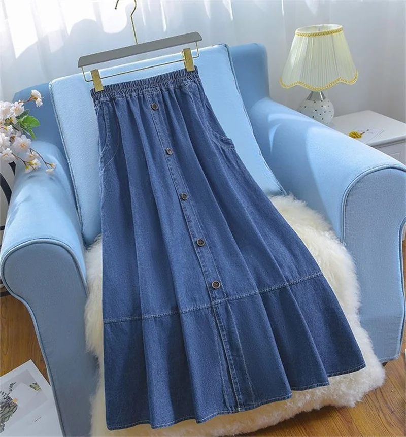 Women Large Size 5XL Cowboy Skirt Design Sense Niche Ladies Fashion Denim Maxi Skirt 2025 Feminine High Waist Jeans Long Skirts
