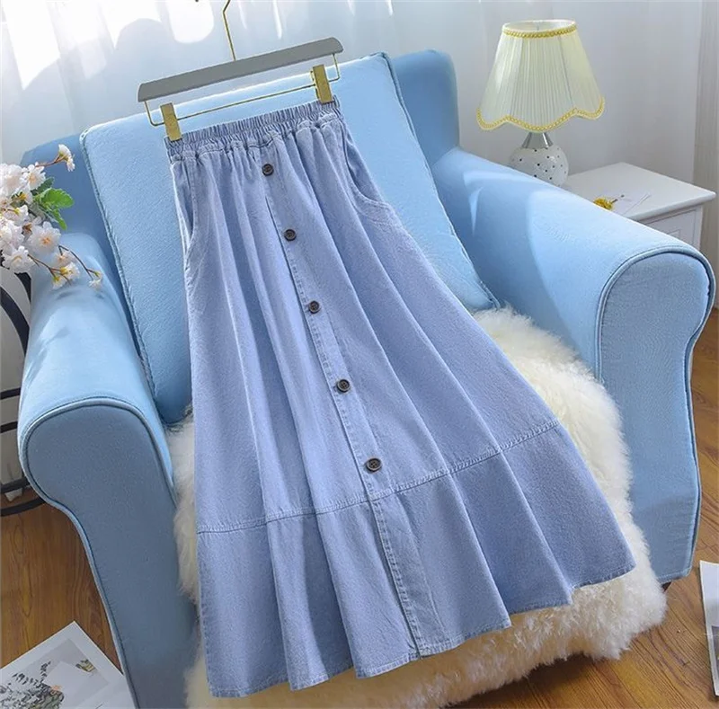 Women Large Size 5XL Cowboy Skirt Design Sense Niche Ladies Fashion Denim Maxi Skirt 2025 Feminine High Waist Jeans Long Skirts