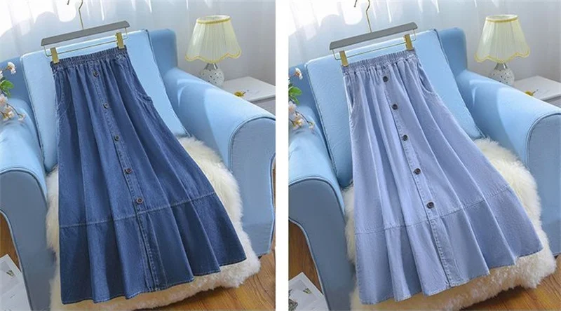 Women Large Size 5XL Cowboy Skirt Design Sense Niche Ladies Fashion Denim Maxi Skirt 2025 Feminine High Waist Jeans Long Skirts