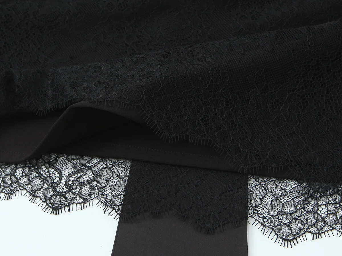 Sexy Women Lace Trim Bow Mini Skirt Mid-rise Black Skirts