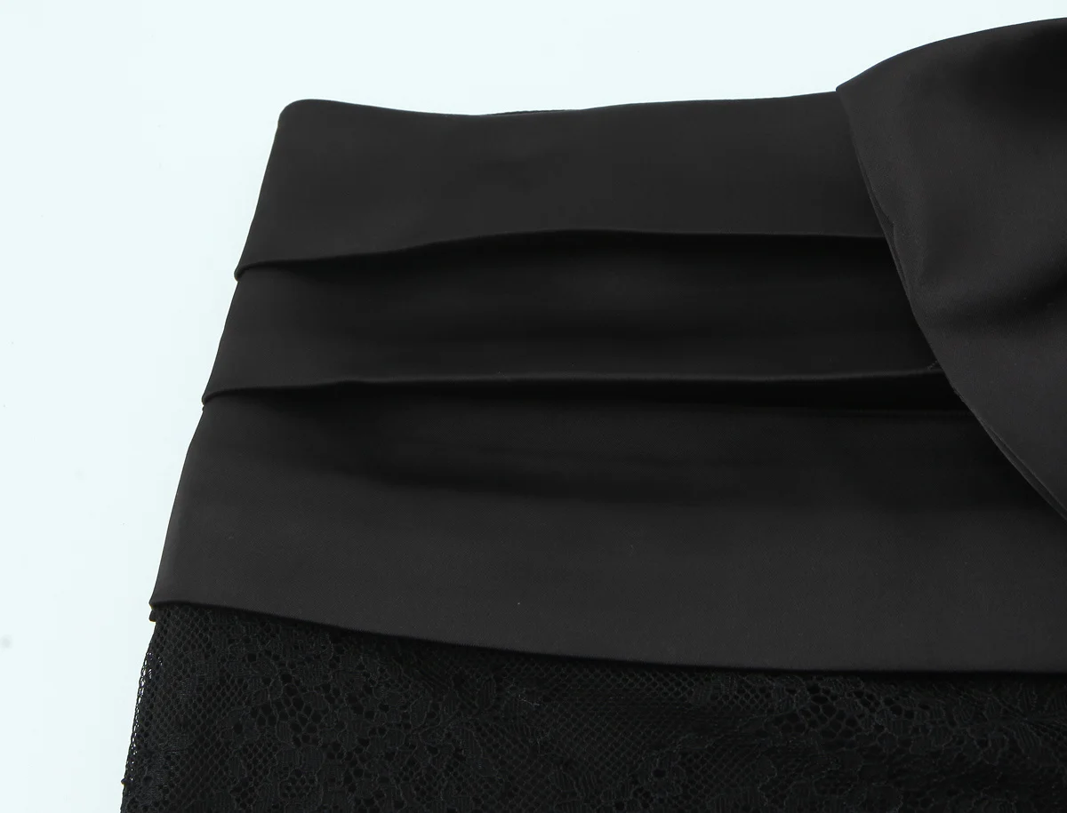 Sexy Women Lace Trim Bow Mini Skirt Mid-rise Black Skirts