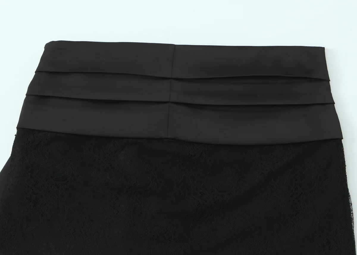Sexy Women Lace Trim Bow Mini Skirt Mid-rise Black Skirts