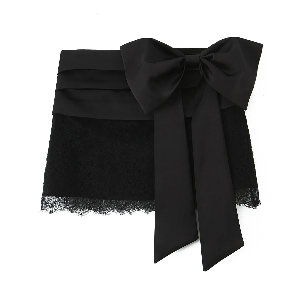 Sexy Women Lace Trim Bow Mini Skirt Mid-rise Black Skirts