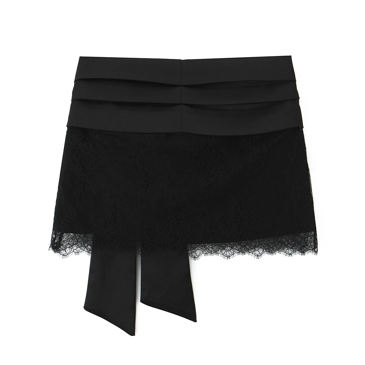 Sexy Women Lace Trim Bow Mini Skirt Mid-rise Black Skirts