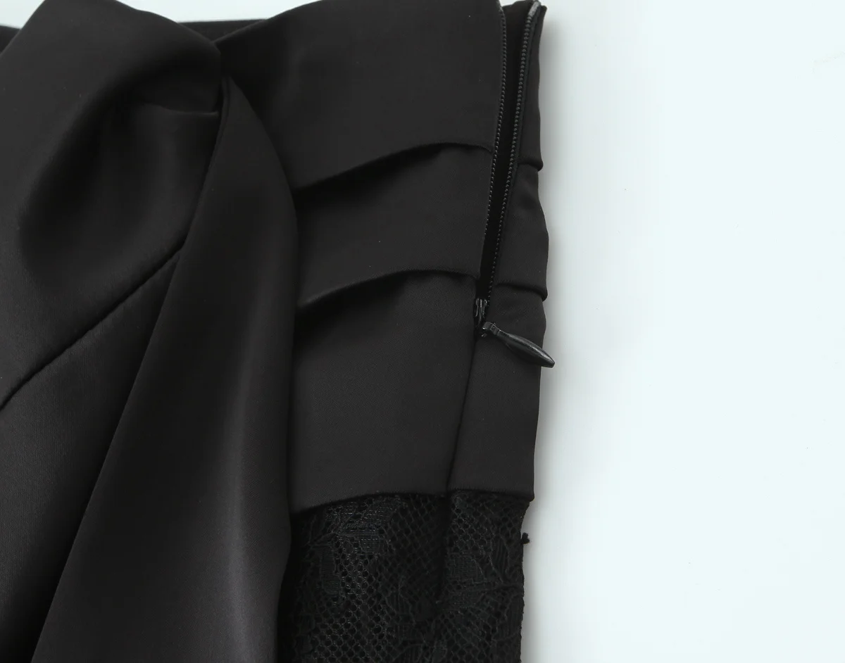 Sexy Women Lace Trim Bow Mini Skirt Mid-rise Black Skirts