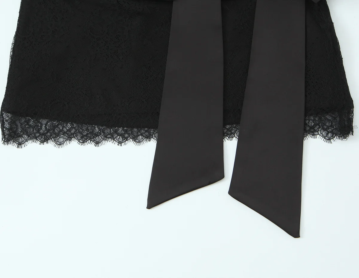 Sexy Women Lace Trim Bow Mini Skirt Mid-rise Black Skirts