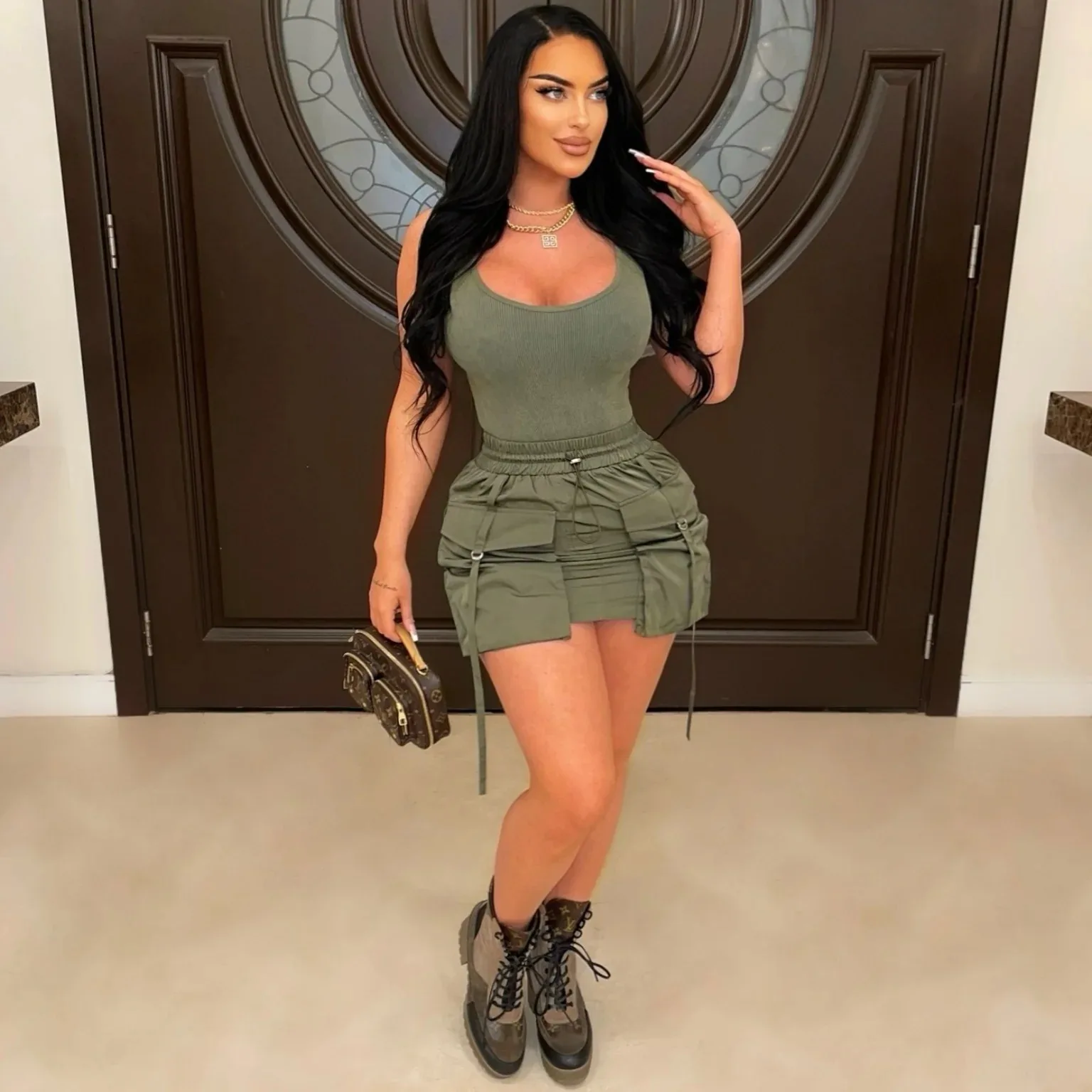CM.YAYA Women Fashion Cargo Stacked Ruched Front Pocket Side Midi Mini Skirts 2025 Summer Streetwear Sporty Sexy Pencil Skirt