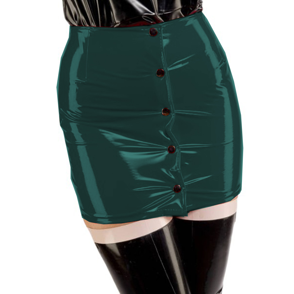 Sexy High Waist Short Mini PVC Leather Skirt Button Up Slim Bodycon Pencil Skirts Fashion High Street Vinyl Wrap Hips Club Skirt