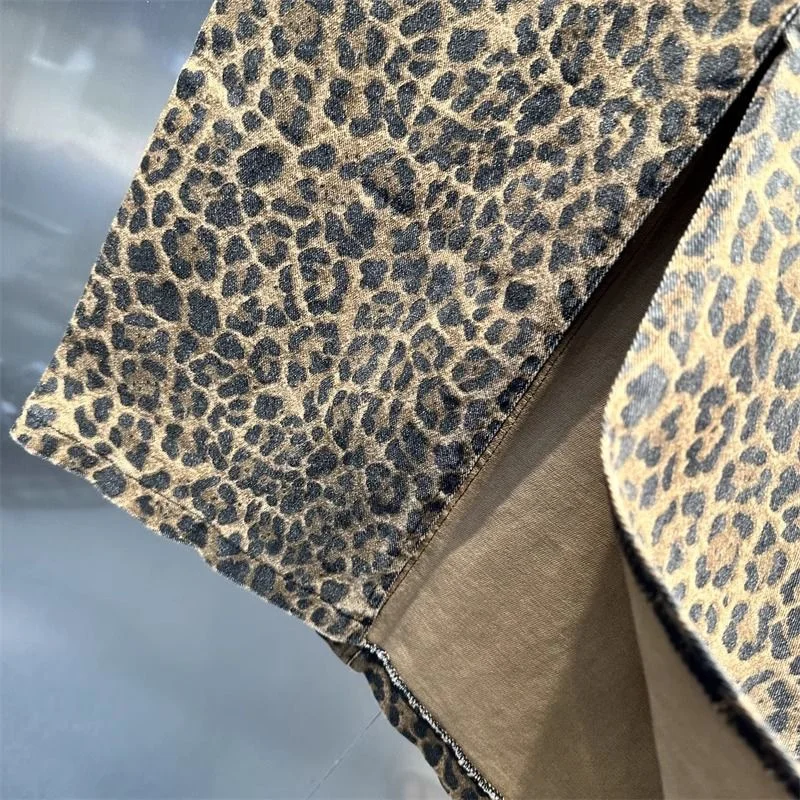 Ladies New Temperament Leopard Fashion Skirt spring Summer And Autumn New High Waist Slim Fashion Joker Button Denim Hip Skirt