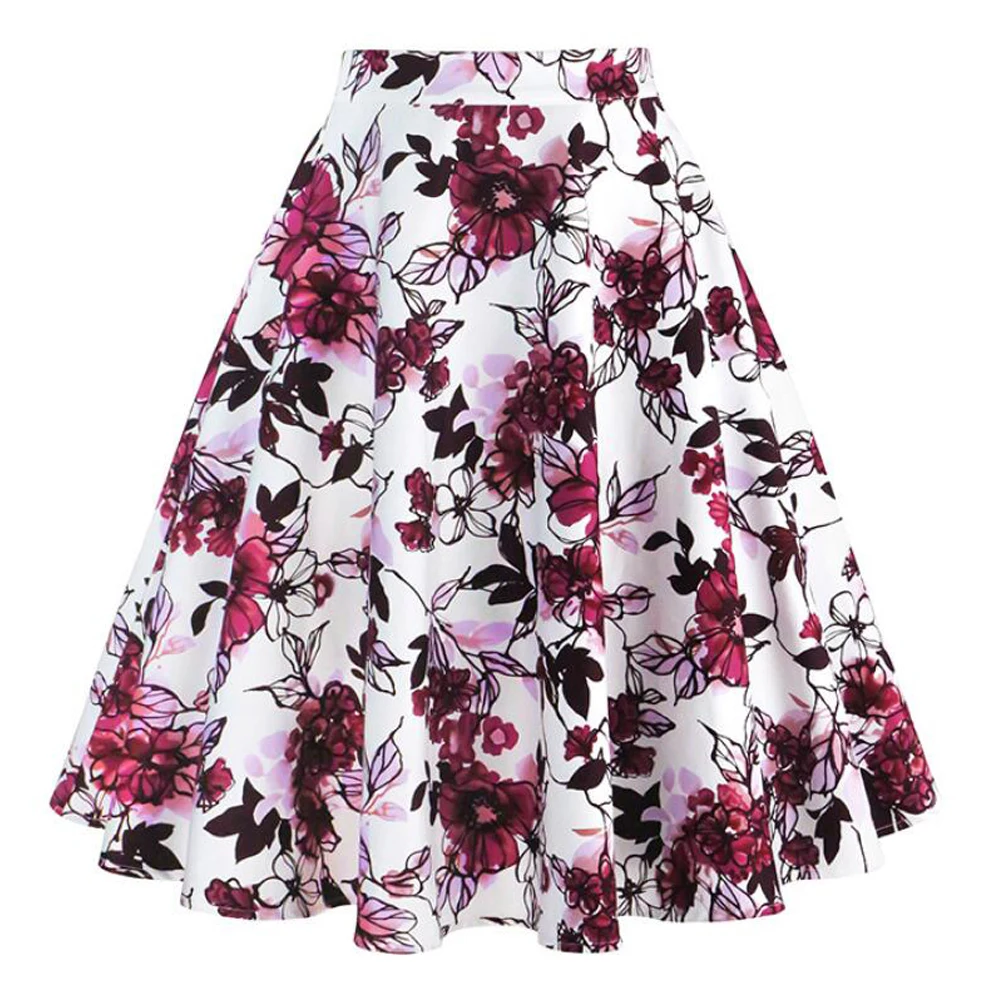 2025 New Arrival Summer A Line Vintage Floral Skirt 50s Pin Up Style Rockabilly Swing Skirts Women Retro High Waist Midi Skirt