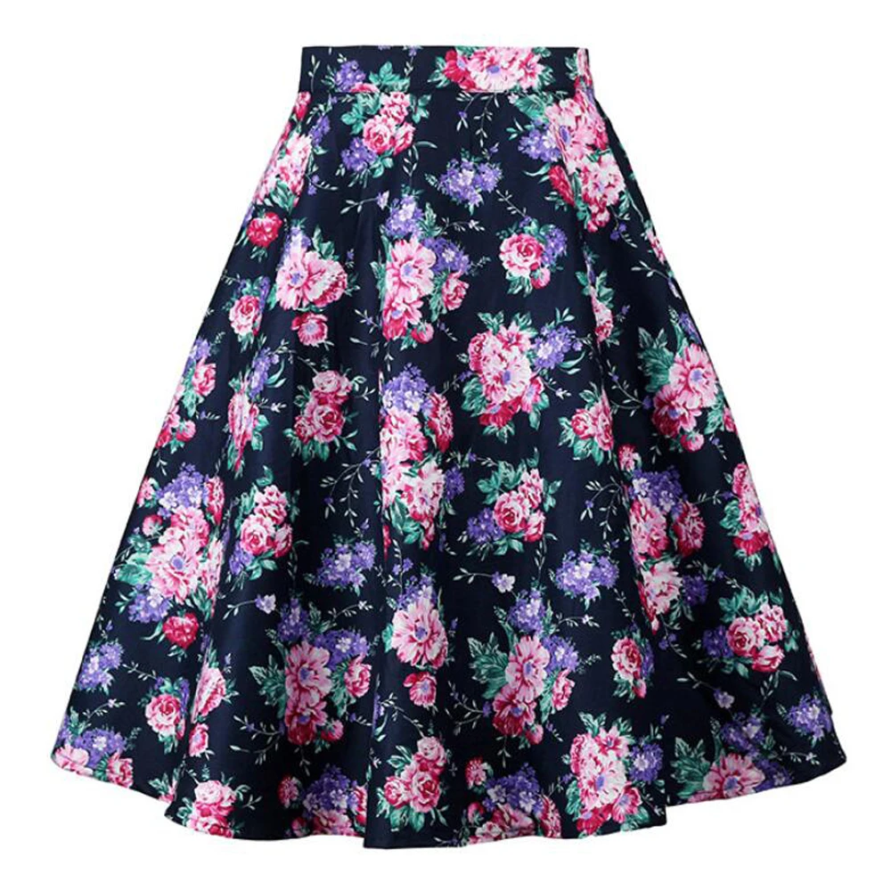 2025 New Arrival Summer A Line Vintage Floral Skirt 50s Pin Up Style Rockabilly Swing Skirts Women Retro High Waist Midi Skirt