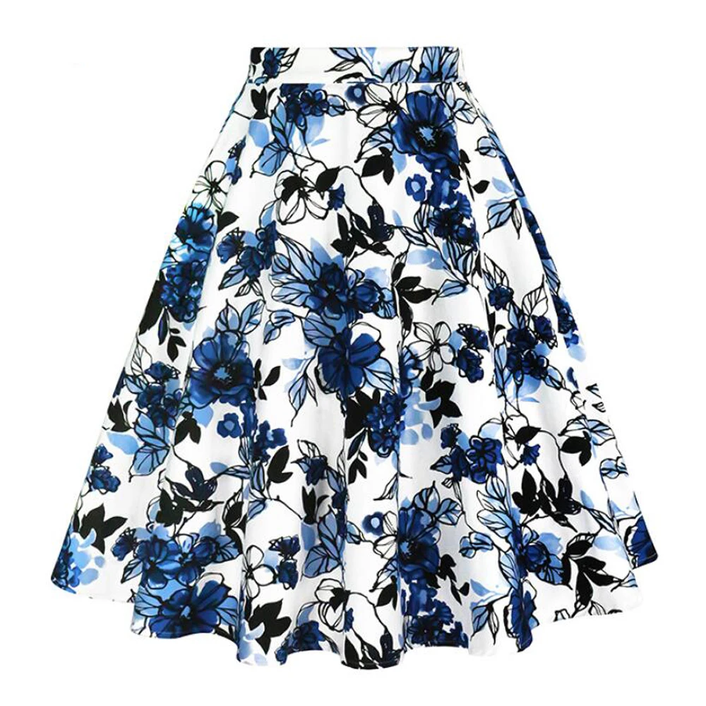 2025 New Arrival Summer A Line Vintage Floral Skirt 50s Pin Up Style Rockabilly Swing Skirts Women Retro High Waist Midi Skirt