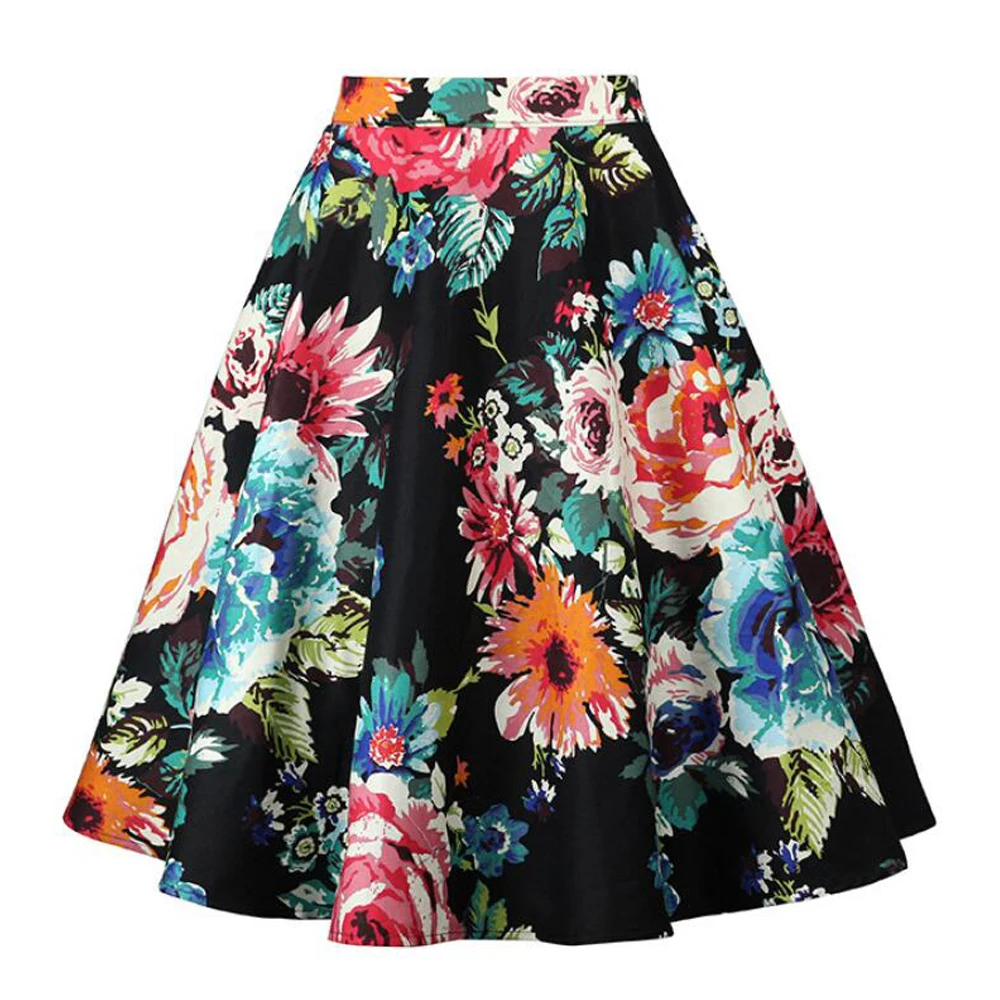2025 New Arrival Summer A Line Vintage Floral Skirt 50s Pin Up Style Rockabilly Swing Skirts Women Retro High Waist Midi Skirt