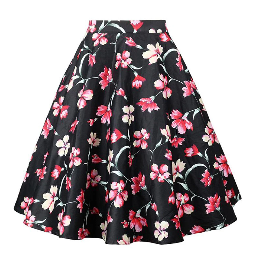 2025 New Arrival Summer A Line Vintage Floral Skirt 50s Pin Up Style Rockabilly Swing Skirts Women Retro High Waist Midi Skirt