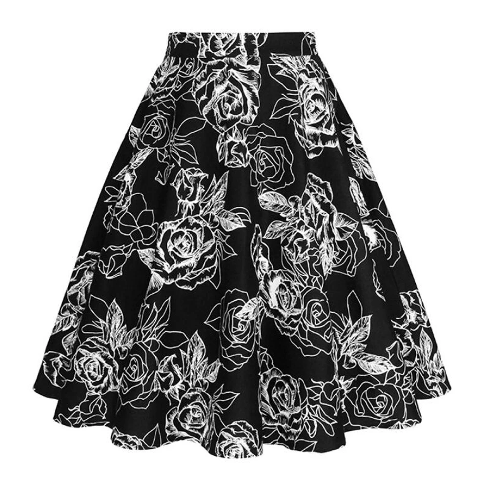 2025 New Arrival Summer A Line Vintage Floral Skirt 50s Pin Up Style Rockabilly Swing Skirts Women Retro High Waist Midi Skirt