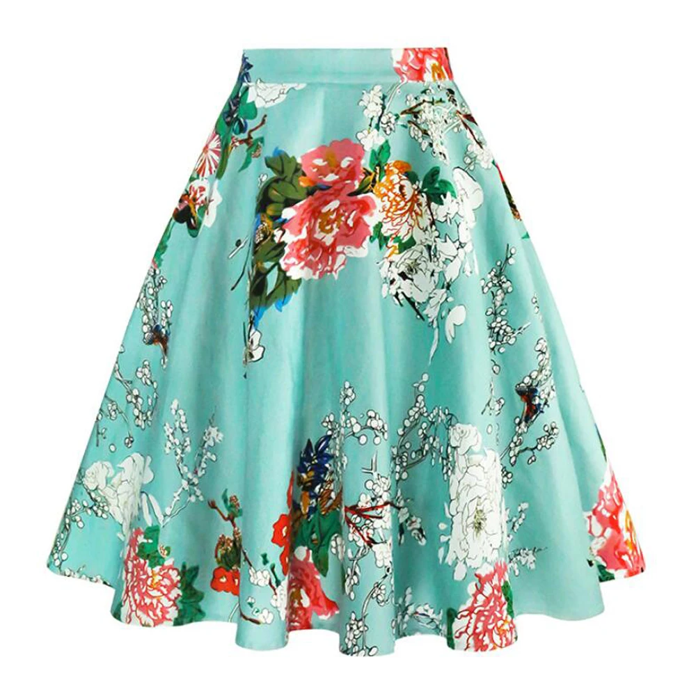 2025 New Arrival Summer A Line Vintage Floral Skirt 50s Pin Up Style Rockabilly Swing Skirts Women Retro High Waist Midi Skirt