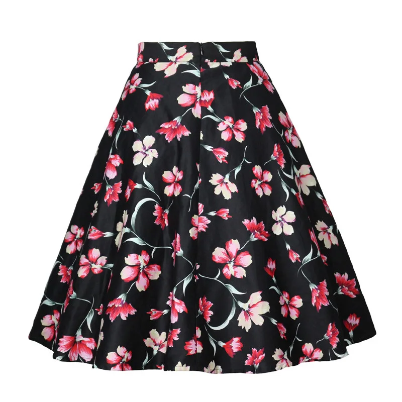 2025 New Arrival Summer A Line Vintage Floral Skirt 50s Pin Up Style Rockabilly Swing Skirts Women Retro High Waist Midi Skirt