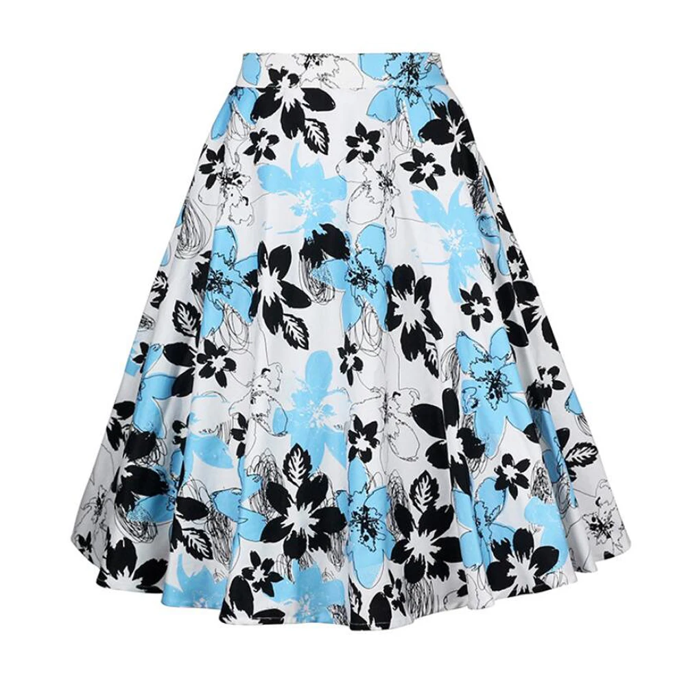 2025 New Arrival Summer A Line Vintage Floral Skirt 50s Pin Up Style Rockabilly Swing Skirts Women Retro High Waist Midi Skirt