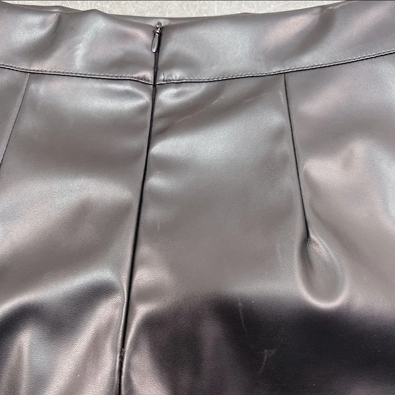 Women Design Sense French Leather Skirt Fashion High Waist Slimming Folds Knot Mini Skirts Sexy Package Hip PU Short Skirts