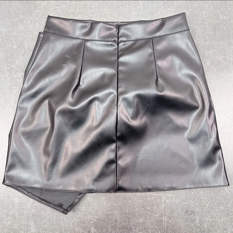Women Design Sense French Leather Skirt Fashion High Waist Slimming Folds Knot Mini Skirts Sexy Package Hip PU Short Skirts