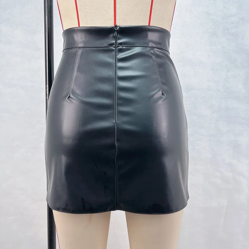 Women Design Sense French Leather Skirt Fashion High Waist Slimming Folds Knot Mini Skirts Sexy Package Hip PU Short Skirts