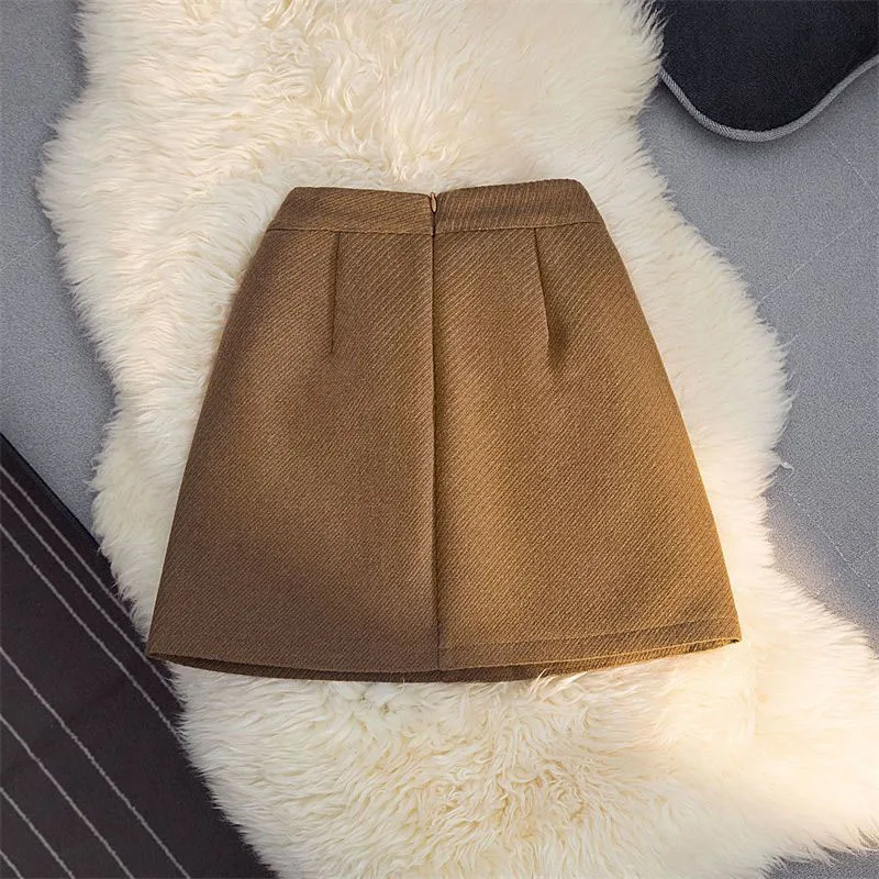 Fashion Faux Wool Women Mini Skirts Korean Elegant Office Lady A Line Skirts High Waist Streetwear Slim All Match Female Skirts