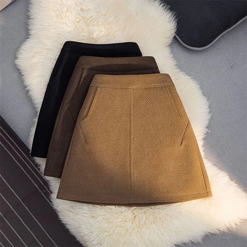 Fashion Faux Wool Women Mini Skirts Korean Elegant Office Lady A Line Skirts High Waist Streetwear Slim All Match Female Skirts