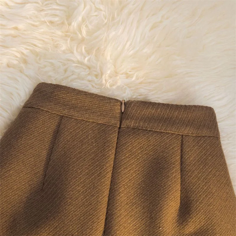 Fashion Faux Wool Women Mini Skirts Korean Elegant Office Lady A Line Skirts High Waist Streetwear Slim All Match Female Skirts