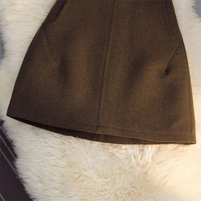 Fashion Faux Wool Women Mini Skirts Korean Elegant Office Lady A Line Skirts High Waist Streetwear Slim All Match Female Skirts