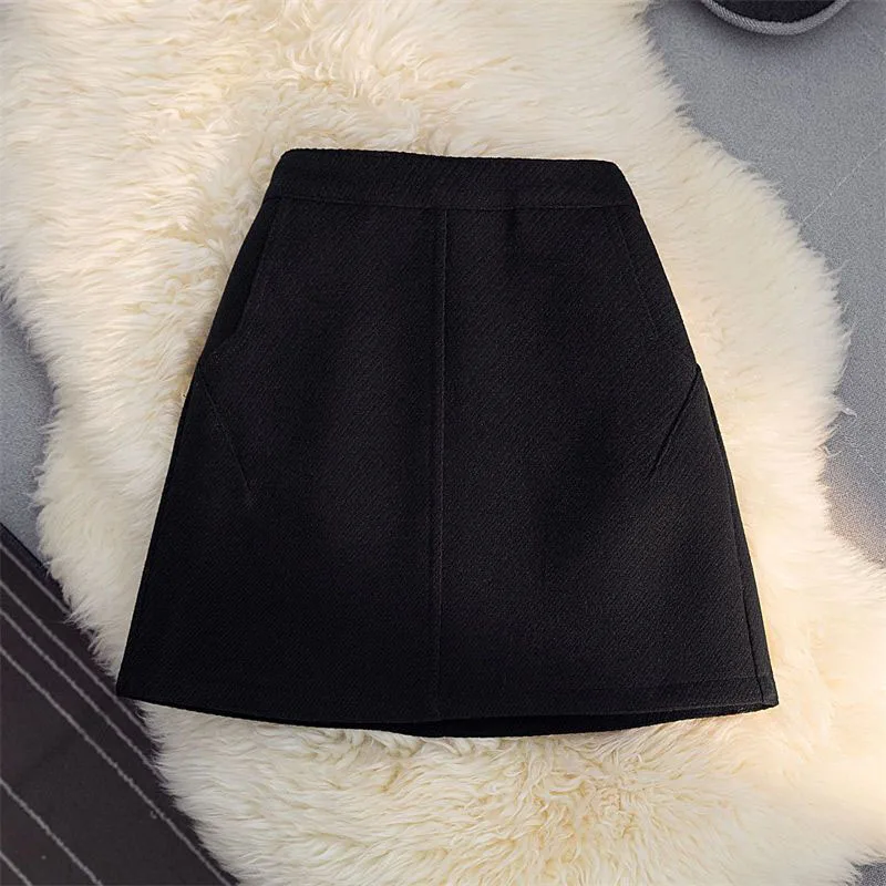 Fashion Faux Wool Women Mini Skirts Korean Elegant Office Lady A Line Skirts High Waist Streetwear Slim All Match Female Skirts