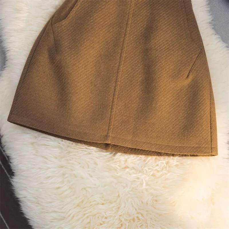 Fashion Faux Wool Women Mini Skirts Korean Elegant Office Lady A Line Skirts High Waist Streetwear Slim All Match Female Skirts