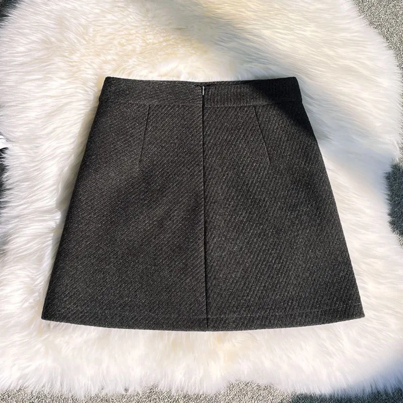 Fashion Faux Wool Women Mini Skirts Korean Elegant Office Lady A Line Skirts High Waist Streetwear Slim All Match Female Skirts