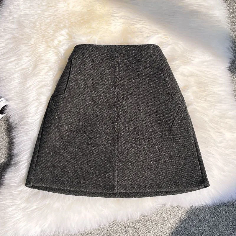 Fashion Faux Wool Women Mini Skirts Korean Elegant Office Lady A Line Skirts High Waist Streetwear Slim All Match Female Skirts