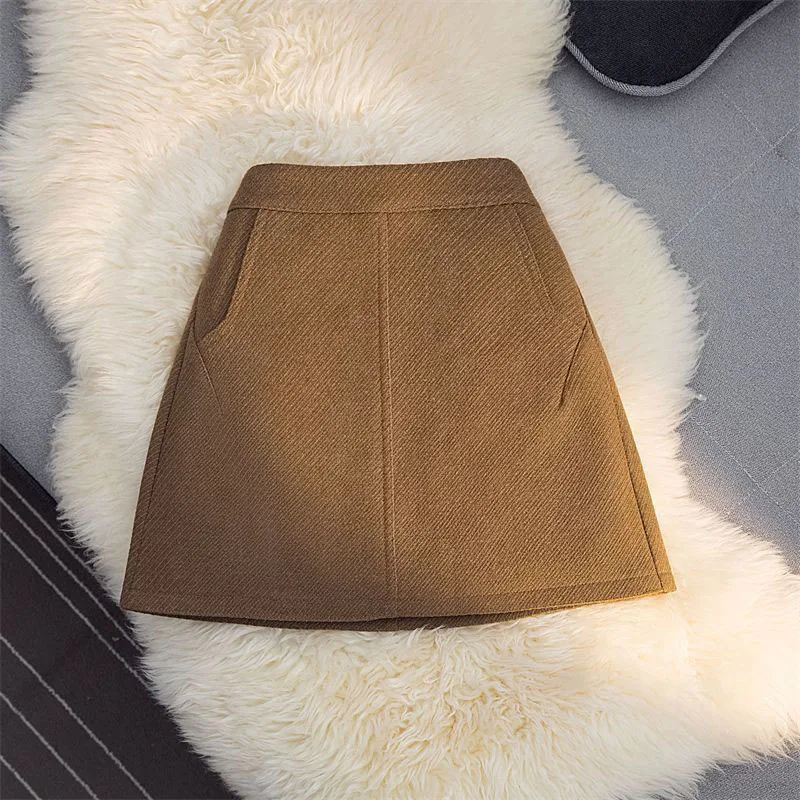 Fashion Faux Wool Women Mini Skirts Korean Elegant Office Lady A Line Skirts High Waist Streetwear Slim All Match Female Skirts