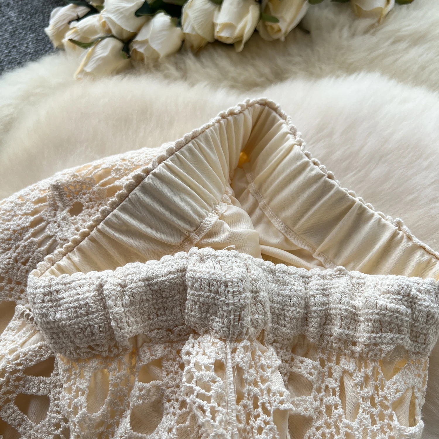 Cotton Floral Crochet Knitted Lace Skirt For Women Vintage Hollow Out Elastic Waist Skirts Summer Holiday Long Boho Beach Falda