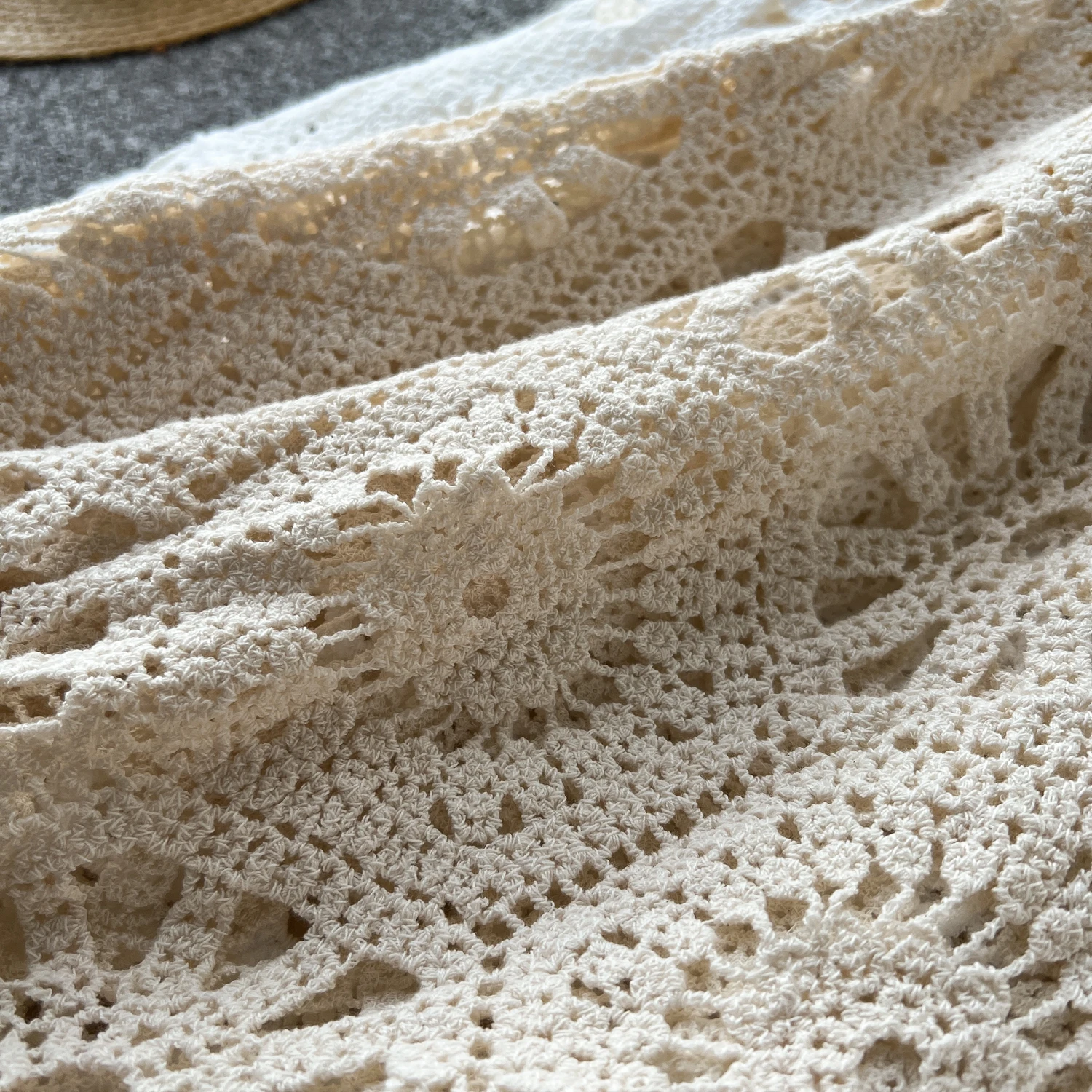Cotton Floral Crochet Knitted Lace Skirt For Women Vintage Hollow Out Elastic Waist Skirts Summer Holiday Long Boho Beach Falda