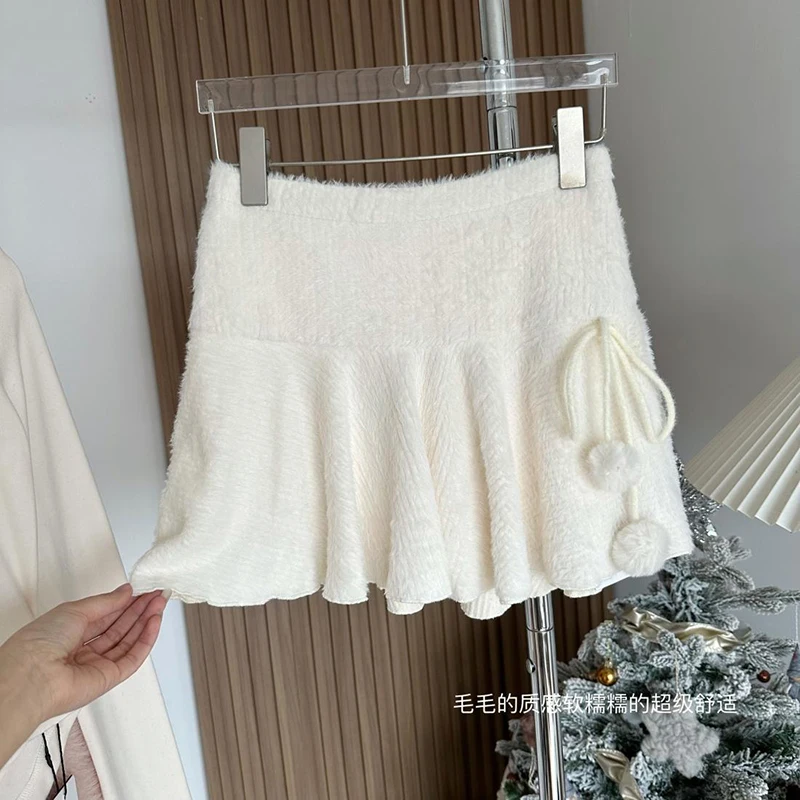 MEXZT Kawaii White Mini Skirts Women Preppy Cute High Waist Skirt Winter Japanese Streetwear Lace Up Chic Slim A Line Faldas New