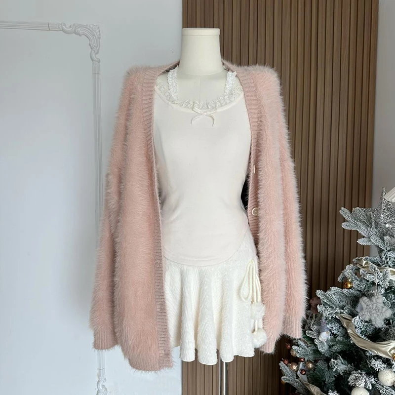 MEXZT Kawaii White Mini Skirts Women Preppy Cute High Waist Skirt Winter Japanese Streetwear Lace Up Chic Slim A Line Faldas New