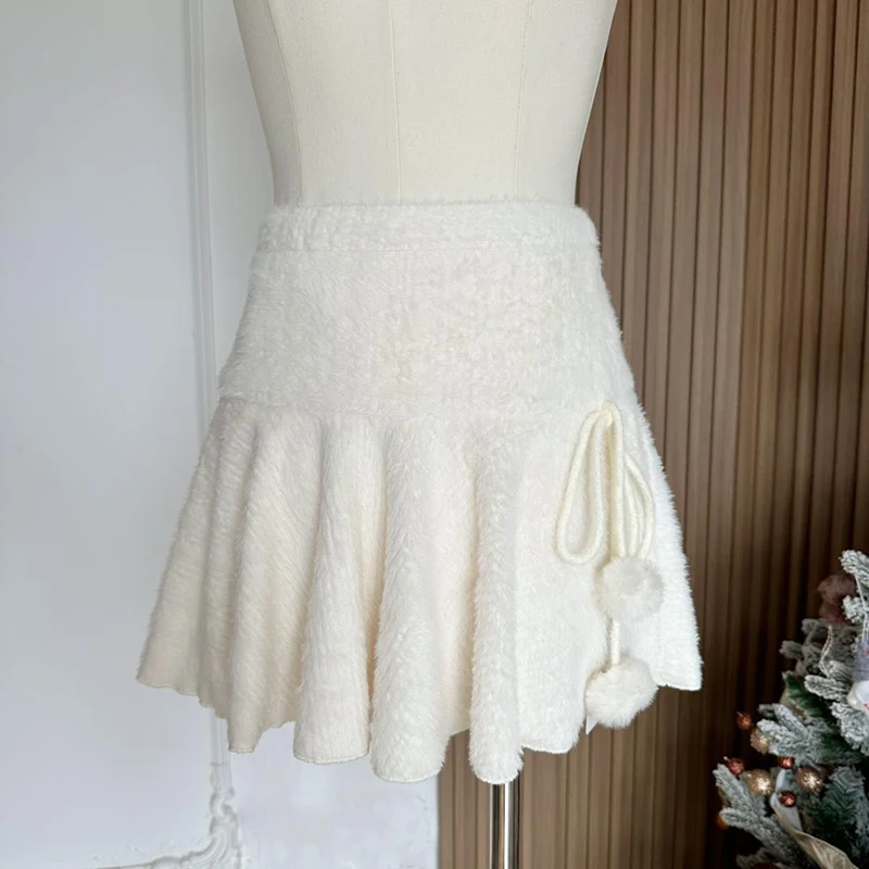 MEXZT Kawaii White Mini Skirts Women Preppy Cute High Waist Skirt Winter Japanese Streetwear Lace Up Chic Slim A Line Faldas New