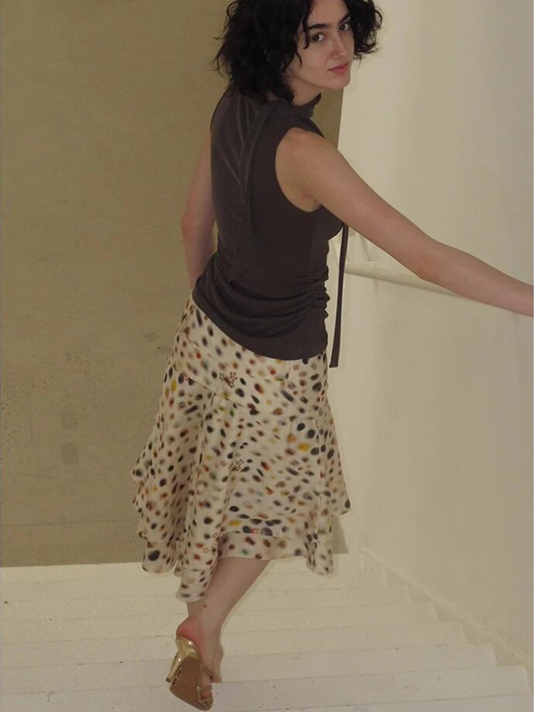 CHEERART Psychedelic Dot Summer Skirt For Women Designer Layered A Line Knee Length Ladies Skirt 2026 Fashion Trends
