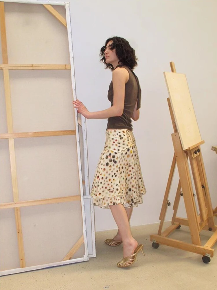 CHEERART Psychedelic Dot Summer Skirt For Women Designer Layered A Line Knee Length Ladies Skirt 2026 Fashion Trends