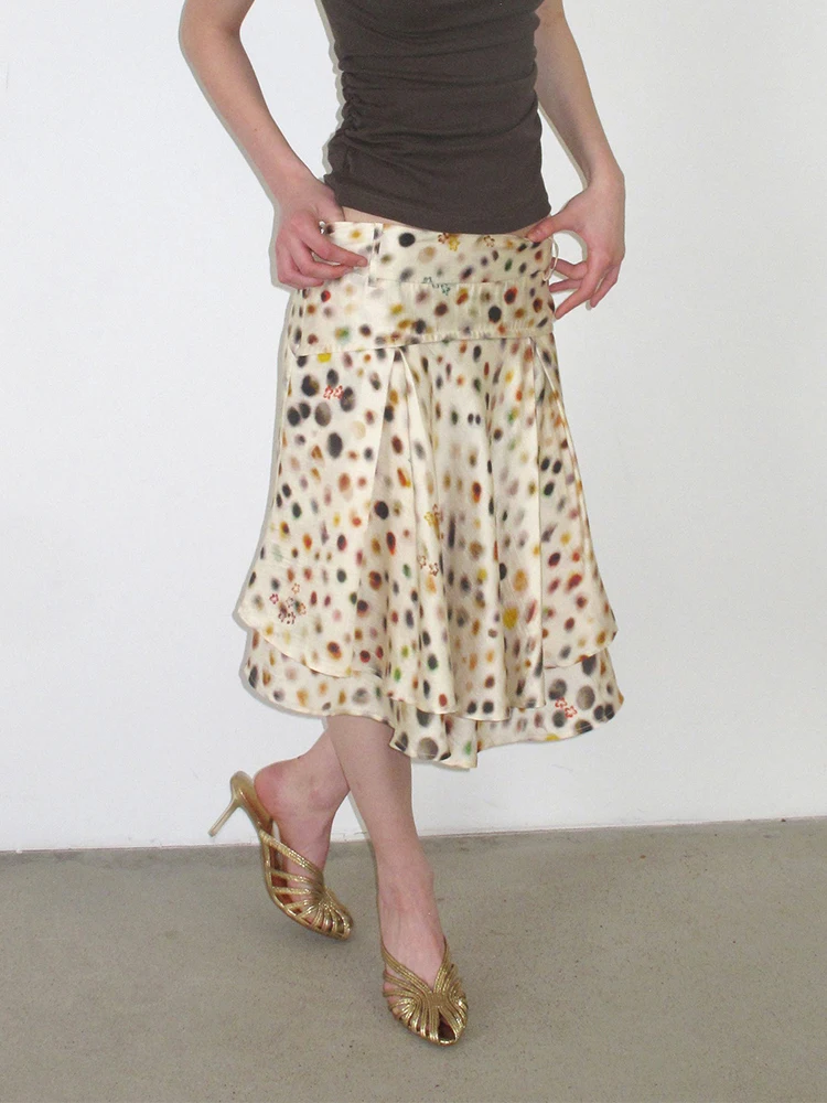 CHEERART Psychedelic Dot Summer Skirt For Women Designer Layered A Line Knee Length Ladies Skirt 2026 Fashion Trends