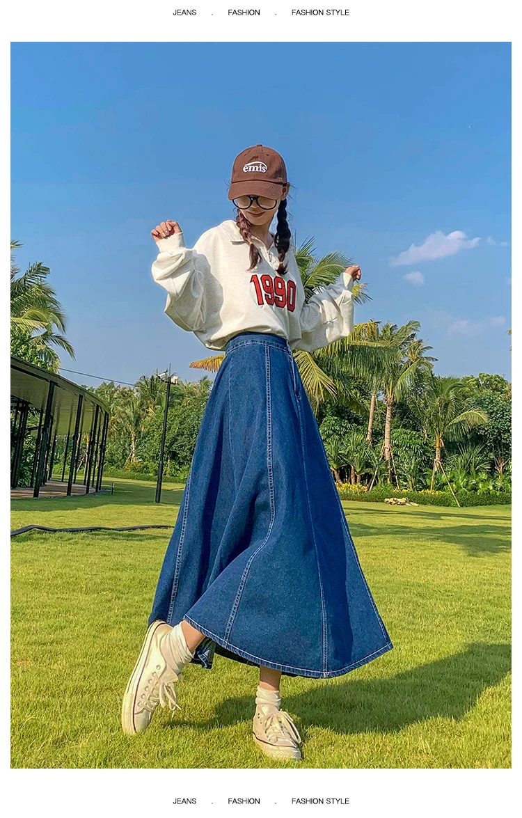 Maxi Long Skirts Women Spring Summer Casual High Waisted Jean Skirt Ladies Splicing A-Line Ruffle Denim Skirt Plus Size  5XL 6XL