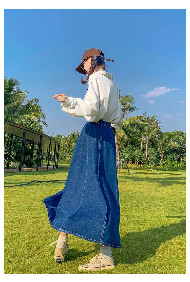 Maxi Long Skirts Women Spring Summer Casual High Waisted Jean Skirt Ladies Splicing A-Line Ruffle Denim Skirt Plus Size  5XL 6XL