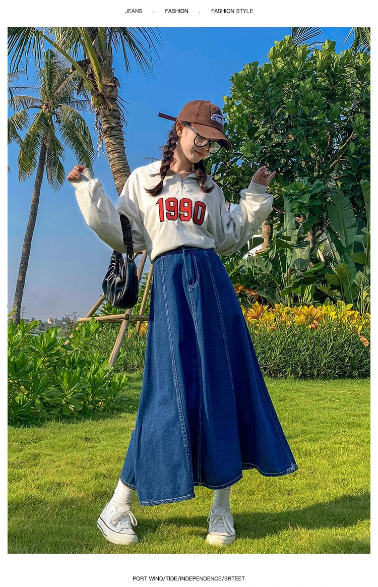 Maxi Long Skirts Women Spring Summer Casual High Waisted Jean Skirt Ladies Splicing A-Line Ruffle Denim Skirt Plus Size  5XL 6XL