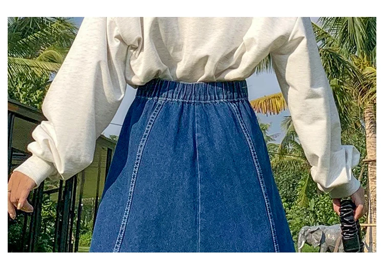 Maxi Long Skirts Women Spring Summer Casual High Waisted Jean Skirt Ladies Splicing A-Line Ruffle Denim Skirt Plus Size  5XL 6XL