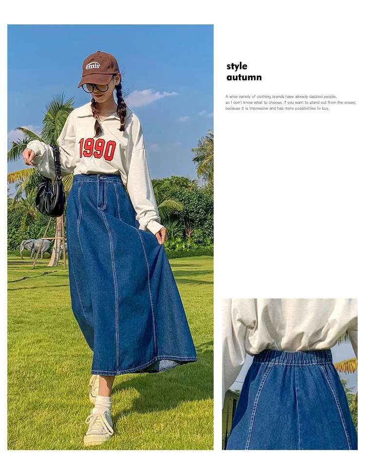Maxi Long Skirts Women Spring Summer Casual High Waisted Jean Skirt Ladies Splicing A-Line Ruffle Denim Skirt Plus Size  5XL 6XL